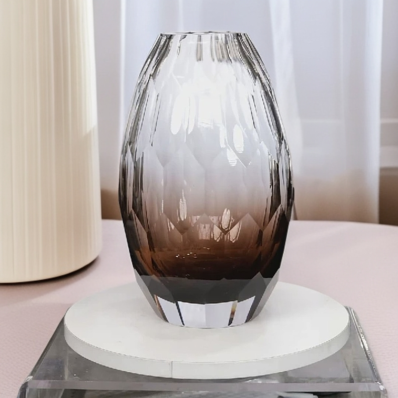 棕色渐变琉璃花瓶摆件水晶琉璃冷切款