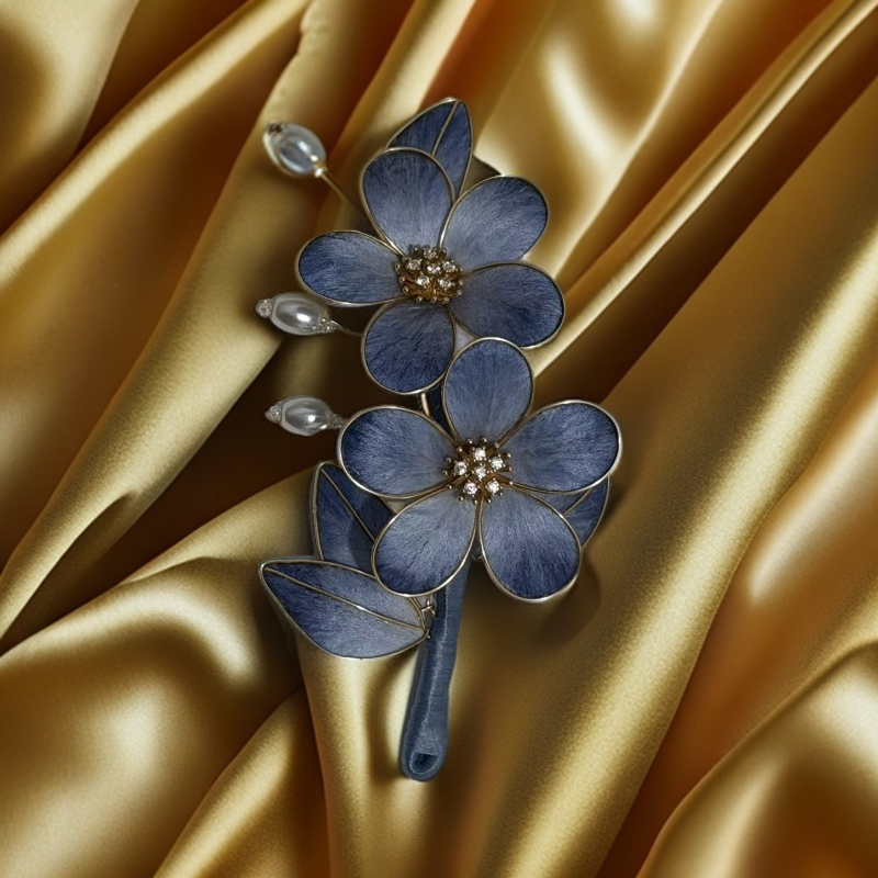 铜合金仿珍珠胸针 繁绒古风发饰蚕丝绒花纯手工制作百搭国风饰品