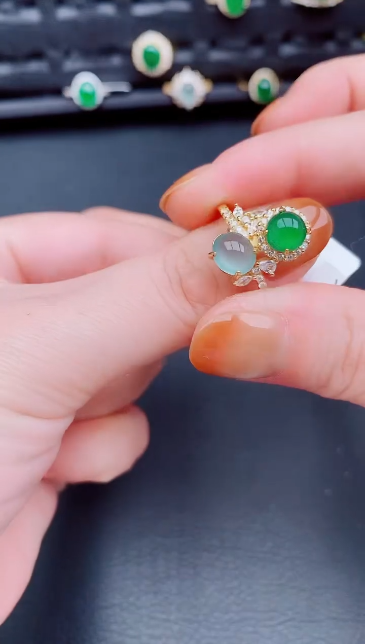 【闪购商品】翡翠戒指银S925镶嵌天然a货翡翠321