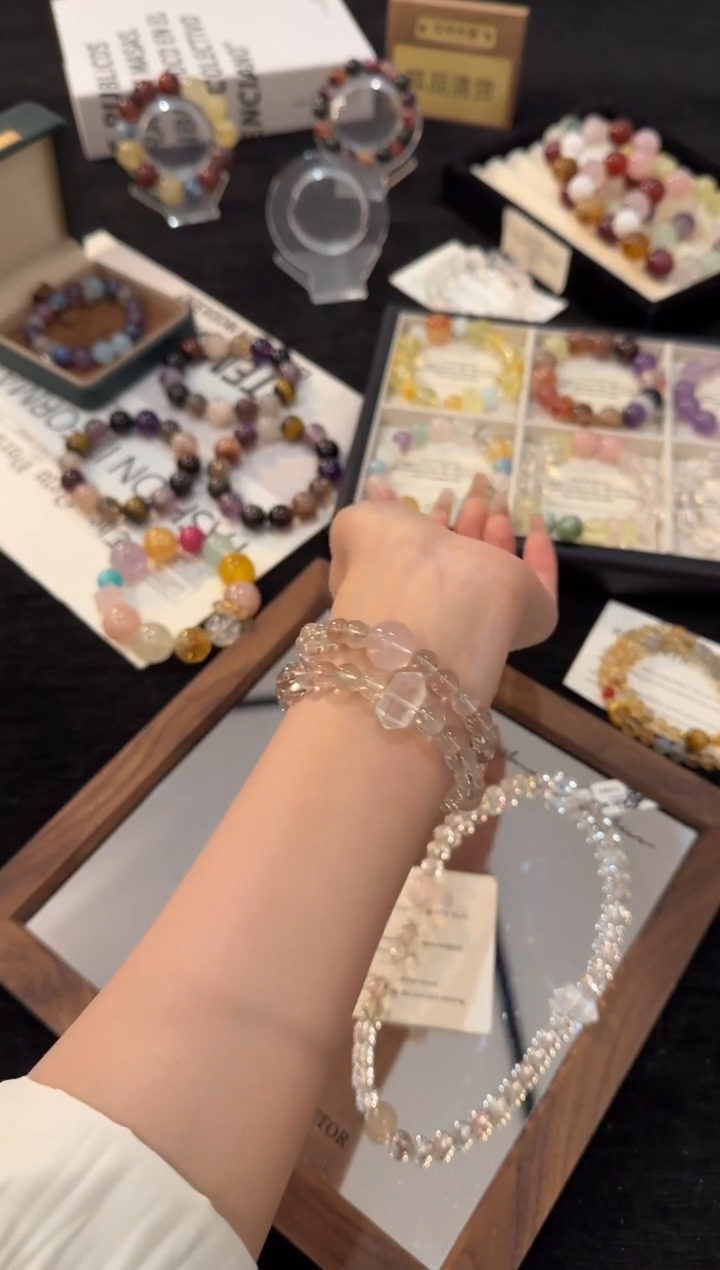 未镶嵌手链水晶彩兔毛双圈x2804