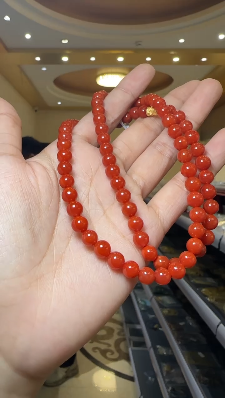 【闪购商品】南红玛瑙项链未镶嵌约6.5mm满色满肉保山南红项链