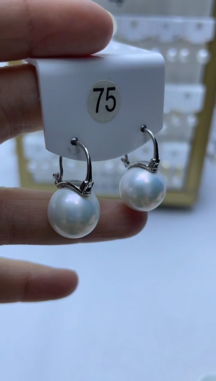 银S925镶嵌耳饰淡水珍珠75