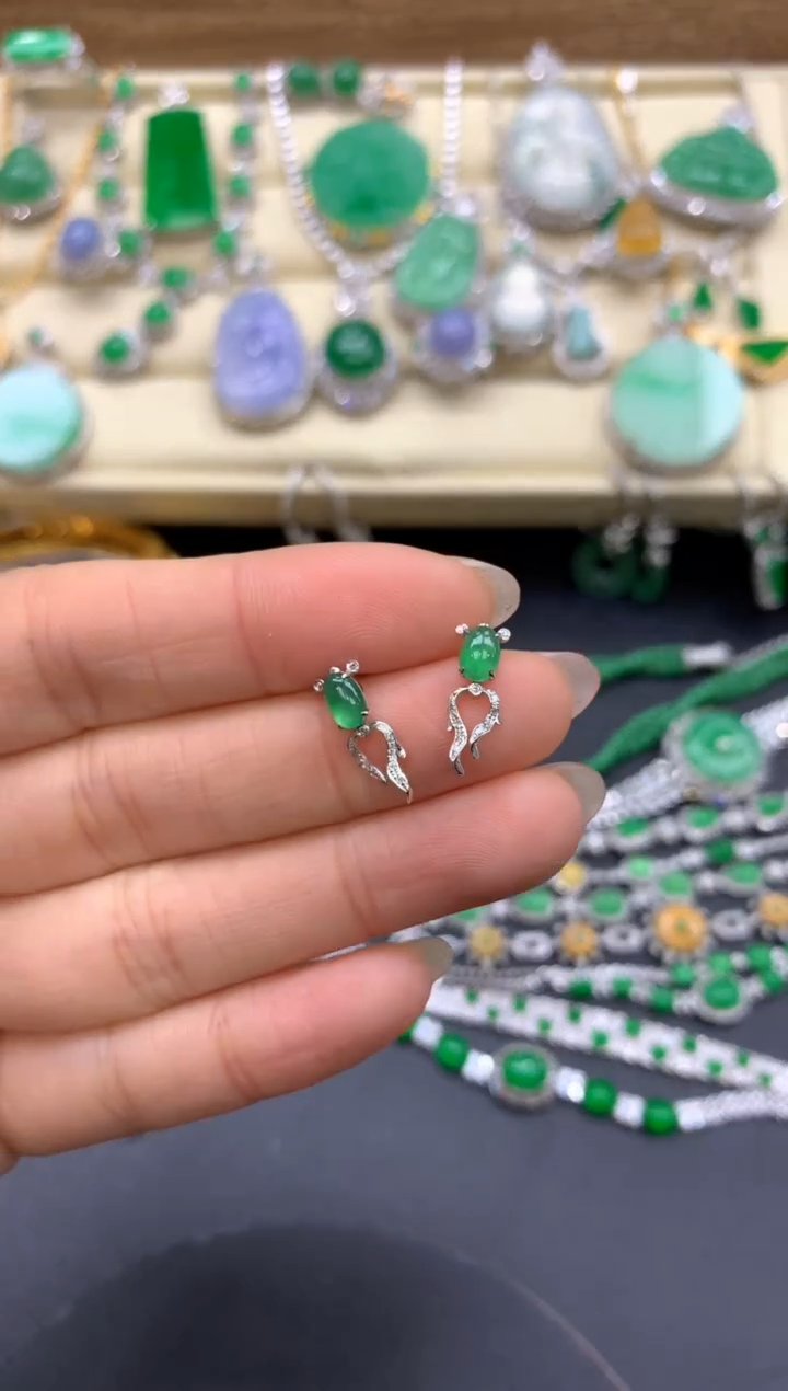 【闪购商品】翡翠耳饰18K金镶嵌67-中国好珍宝1