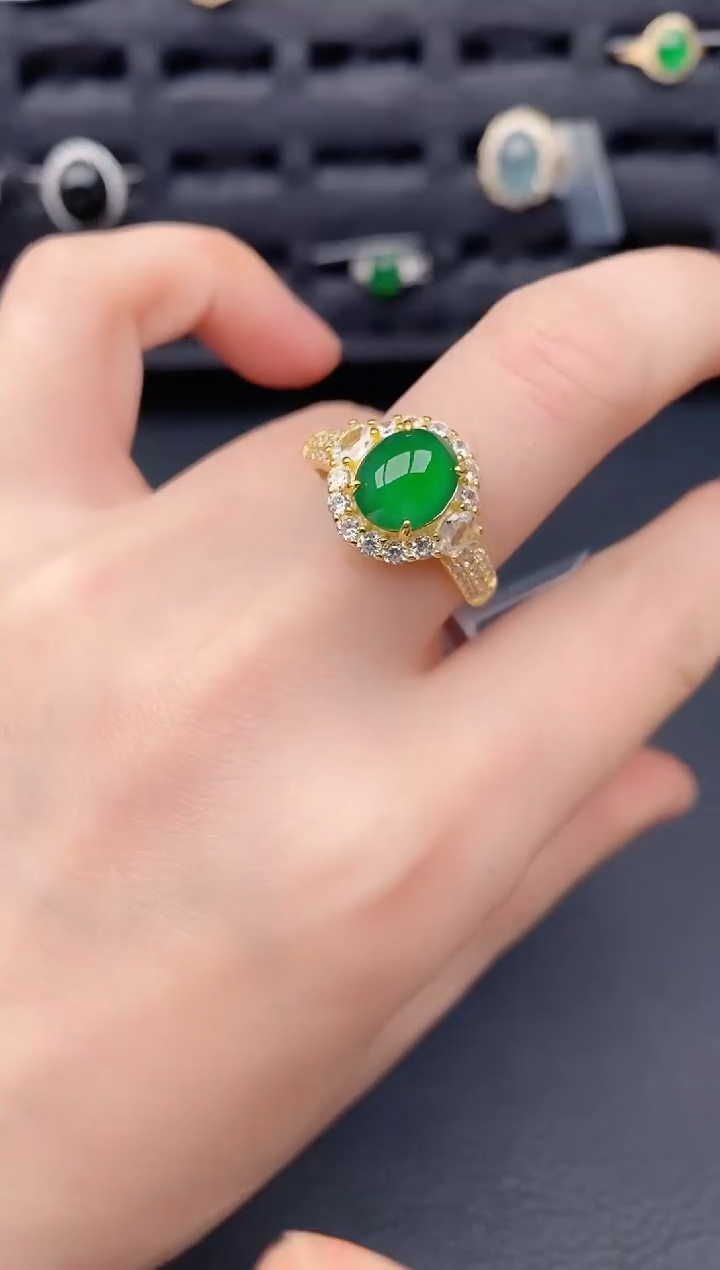 银S925镶嵌戒指翡翠天然a货翡翠182