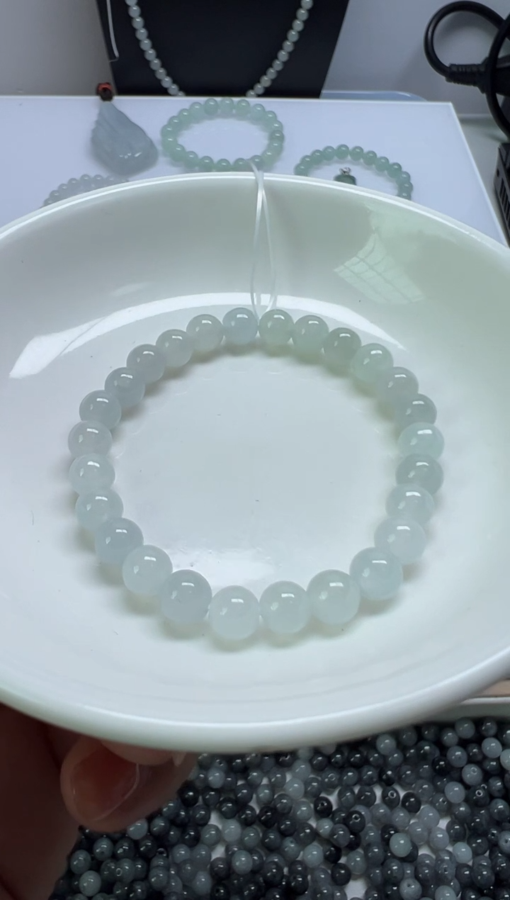 散珠翡翠江**盗纯天然缅甸A货翡翠卡6.3，25颗