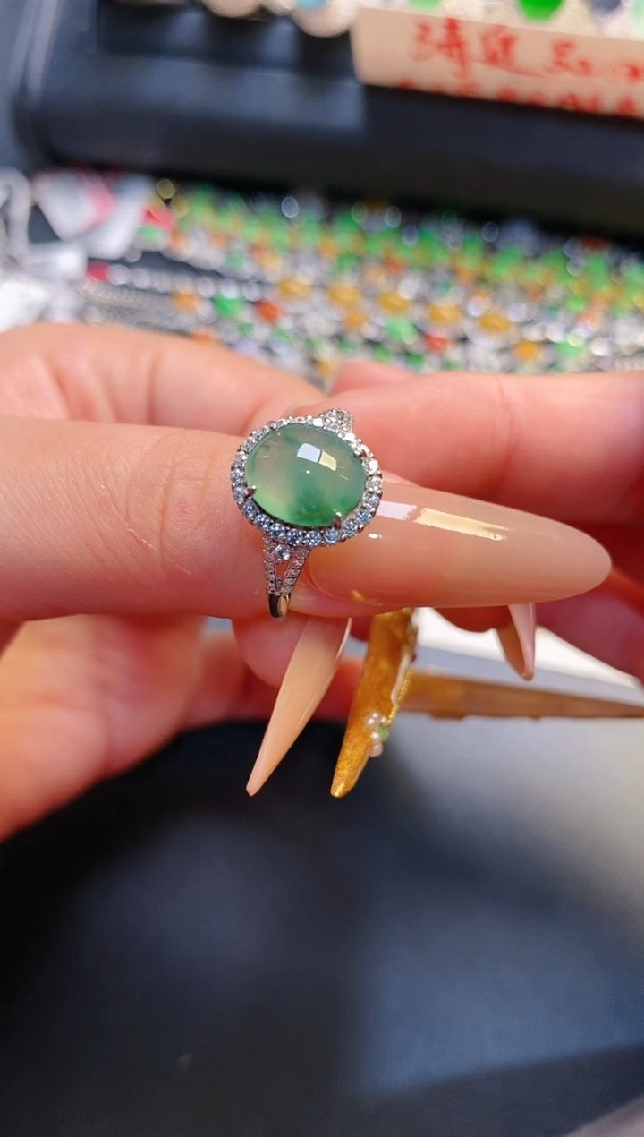 银S925镶嵌戒指翡翠天然