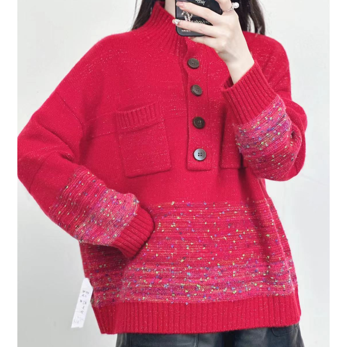 【卡诗米羊绒】23926时尚女款针织宽松慵懒风上衣休闲复古秋冬