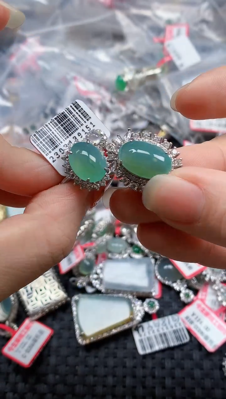 银S925镶嵌戒指翡翠天然A货缅甸翡翠