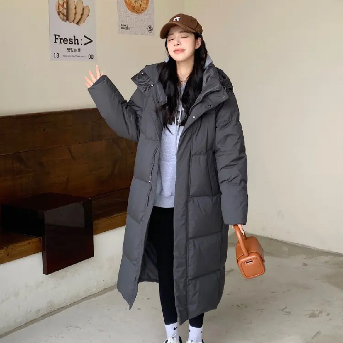 新款羽绒服，男女同款韩版过膝长款加厚连帽