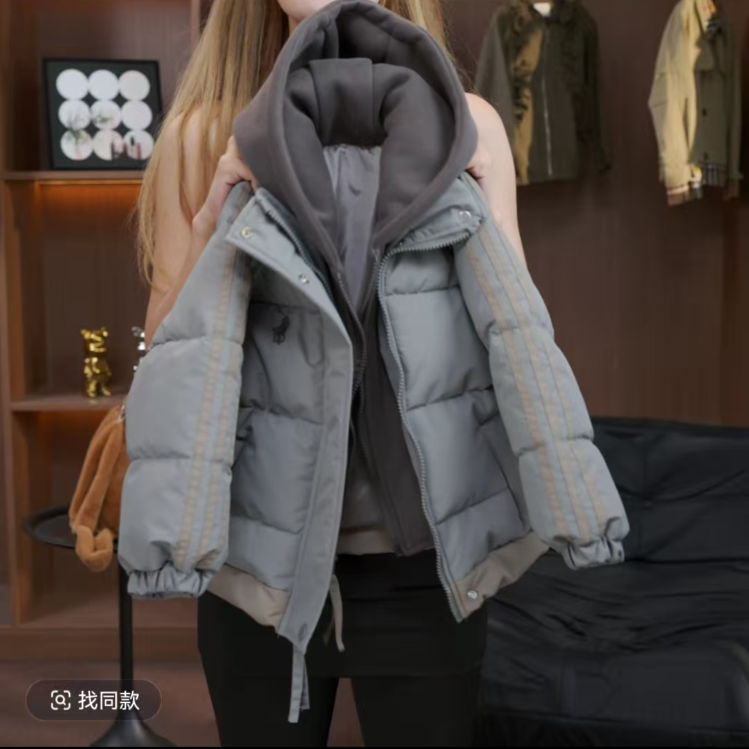 儿童韩版棉服2024冬季新款男童宝宝加厚美式连帽假两件时髦上衣潮