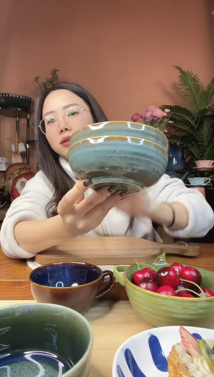 陶瓷5.5英寸绿色复古米饭碗 2件 微瑕疵
