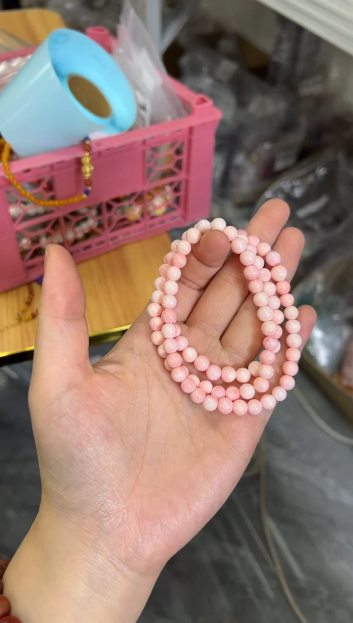 手链贝壳（贝母）未镶嵌粉贝母圆珠多圈手链6MM