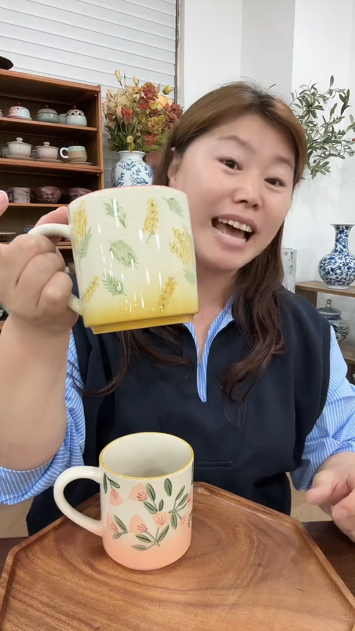 陶黄色麦穗花花马克杯