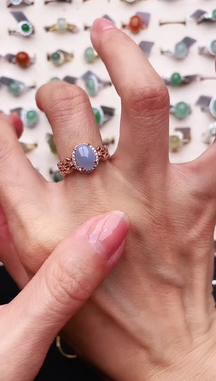 【闪购商品】翡翠戒指银S925镶嵌天然缅甸A货翡翠444   8-7