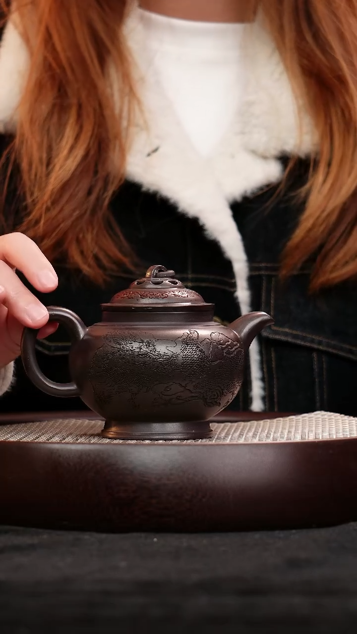 茶壶紫砂宜兴紫砂壶镂空单圈