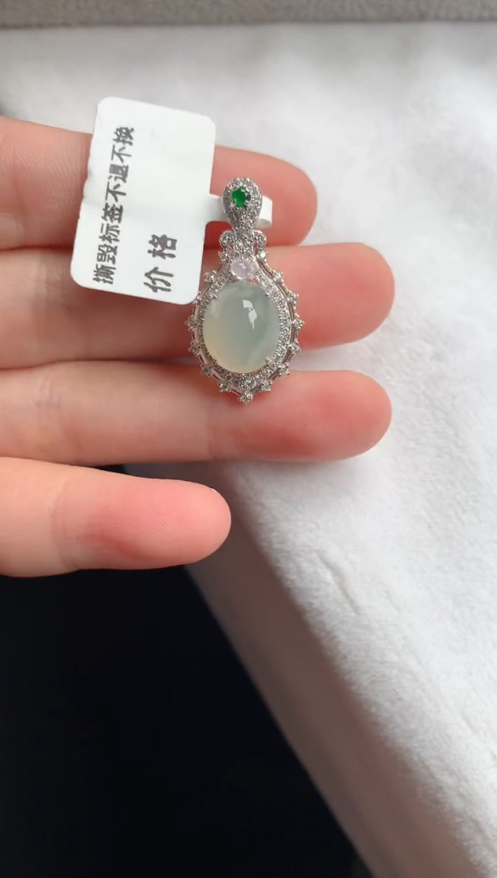 翡翠银S925镶嵌吊坠(不含链)3号