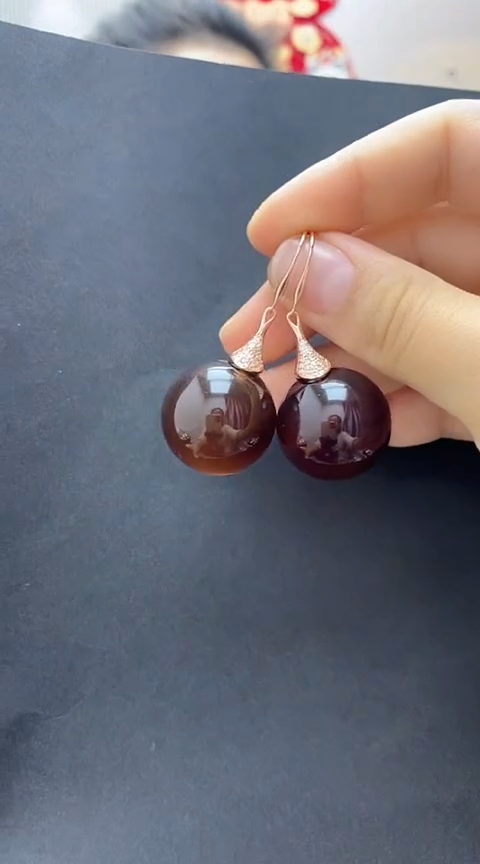 【闪购商品】琥珀裸石银S925镶嵌琥珀耳坠