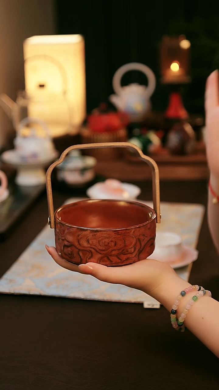 青云茶斋陶瓷茶具流釉金小提篮