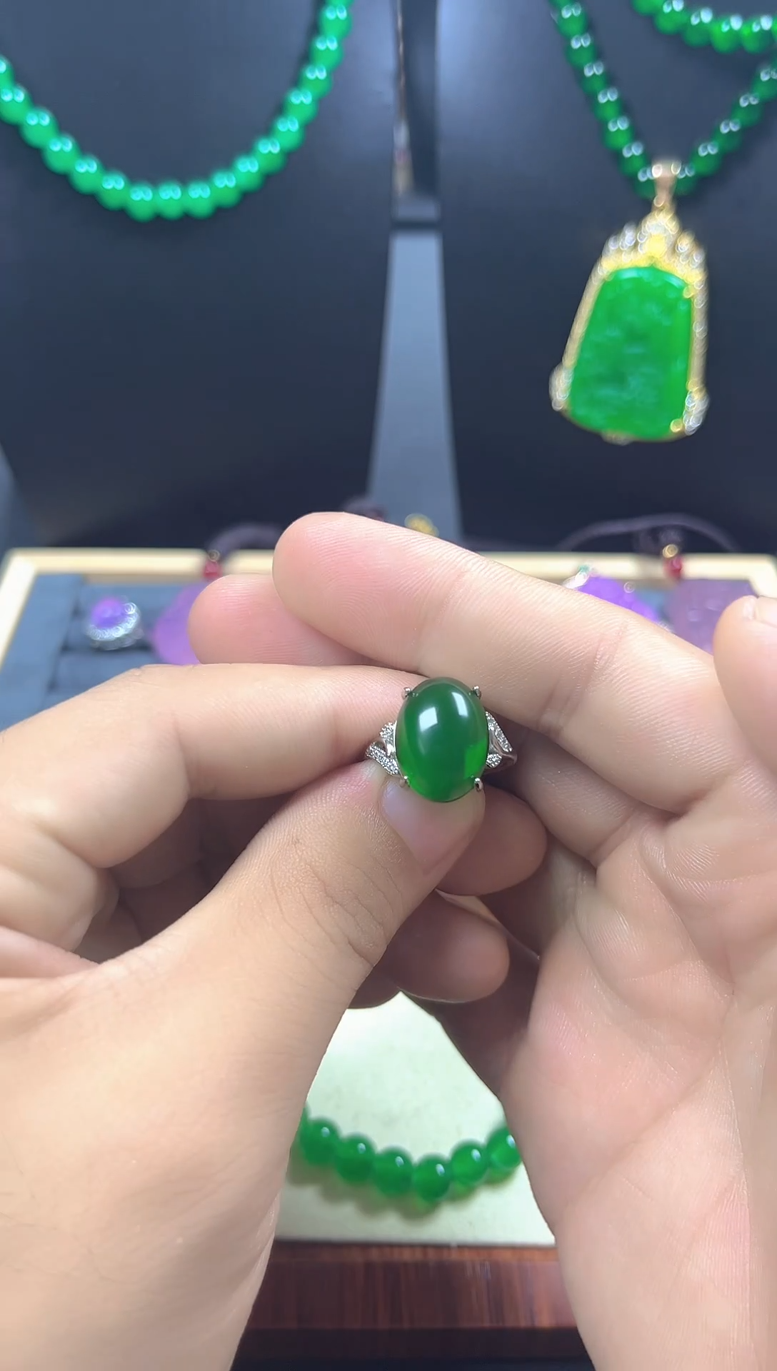 银S925镶嵌戒指翡翠戒指
