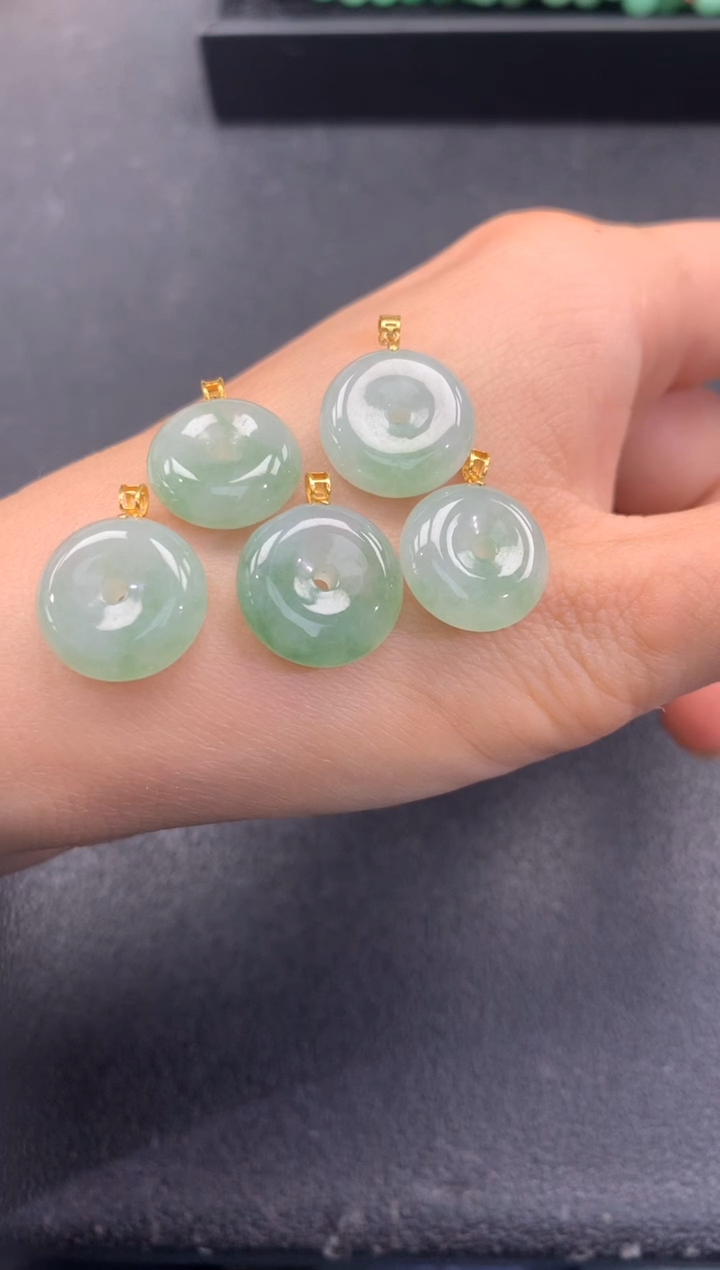 颈饰18K金镶嵌翡翠FA346 翡翠平安扣 多样性发其一赠皮绳