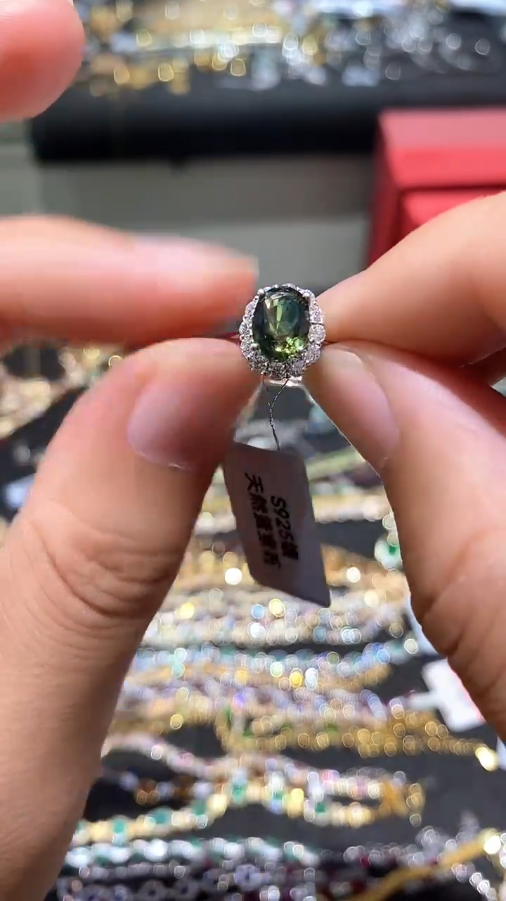 蓝宝石戒指银S925镶嵌戒指