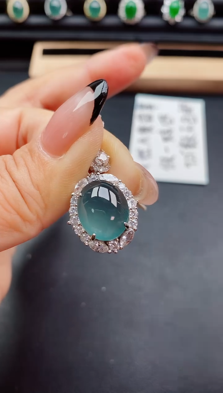 翡翠银S925镶嵌吊坠(赠链)8050