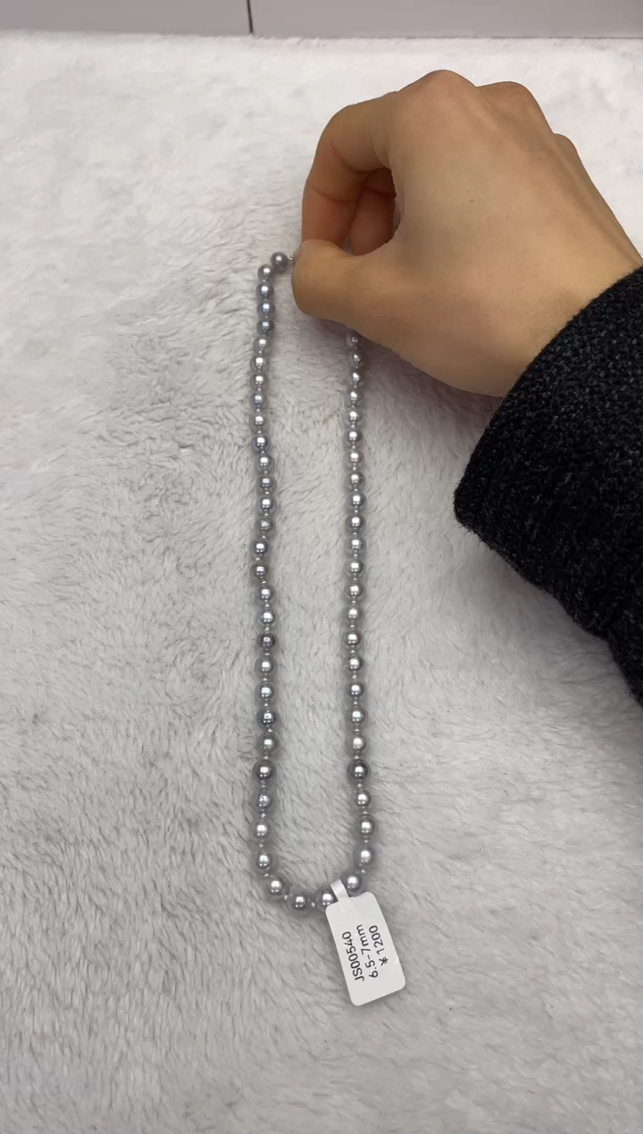 【闪购商品】海水珍珠项链银S925镶嵌AK真多麻6.5-7mm（多样性发一）