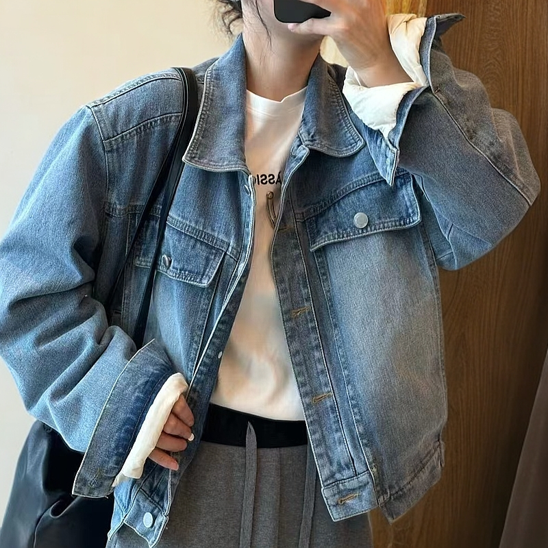 时尚牛仔外套休闲百搭复古宽松水洗长袖蓝色潮流韩版短款