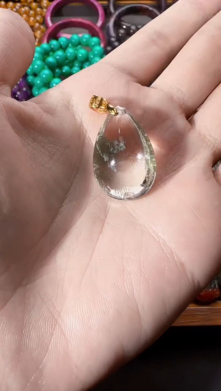 极光翠幽灵水滴吊坠银S925镶嵌水晶@多样性发其一