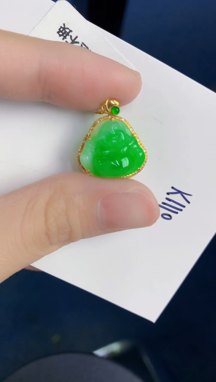 颈饰18K金镶嵌翡翠天然翡翠缅甸A货