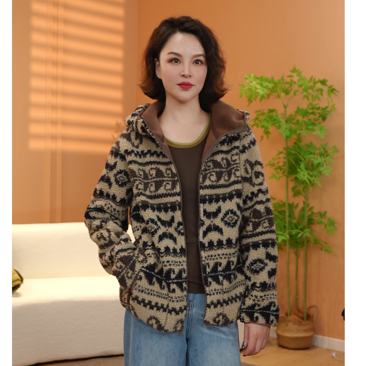 【橘猫美依】冬季新款颗粒绒连帽外套保暖洋气百搭拉链外套