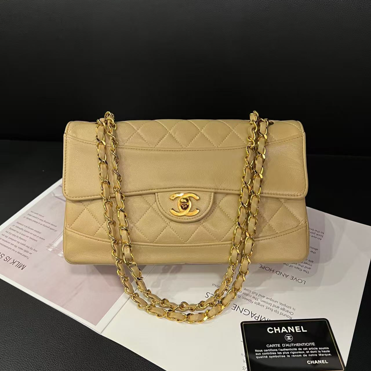 95新 Chanel/香奈儿 奶茶色1开cf单肩包D132寄卖服务