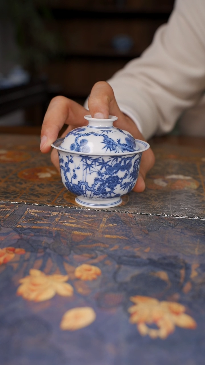 【闪购商品】杯沐茗古韵松竹梅盖碗