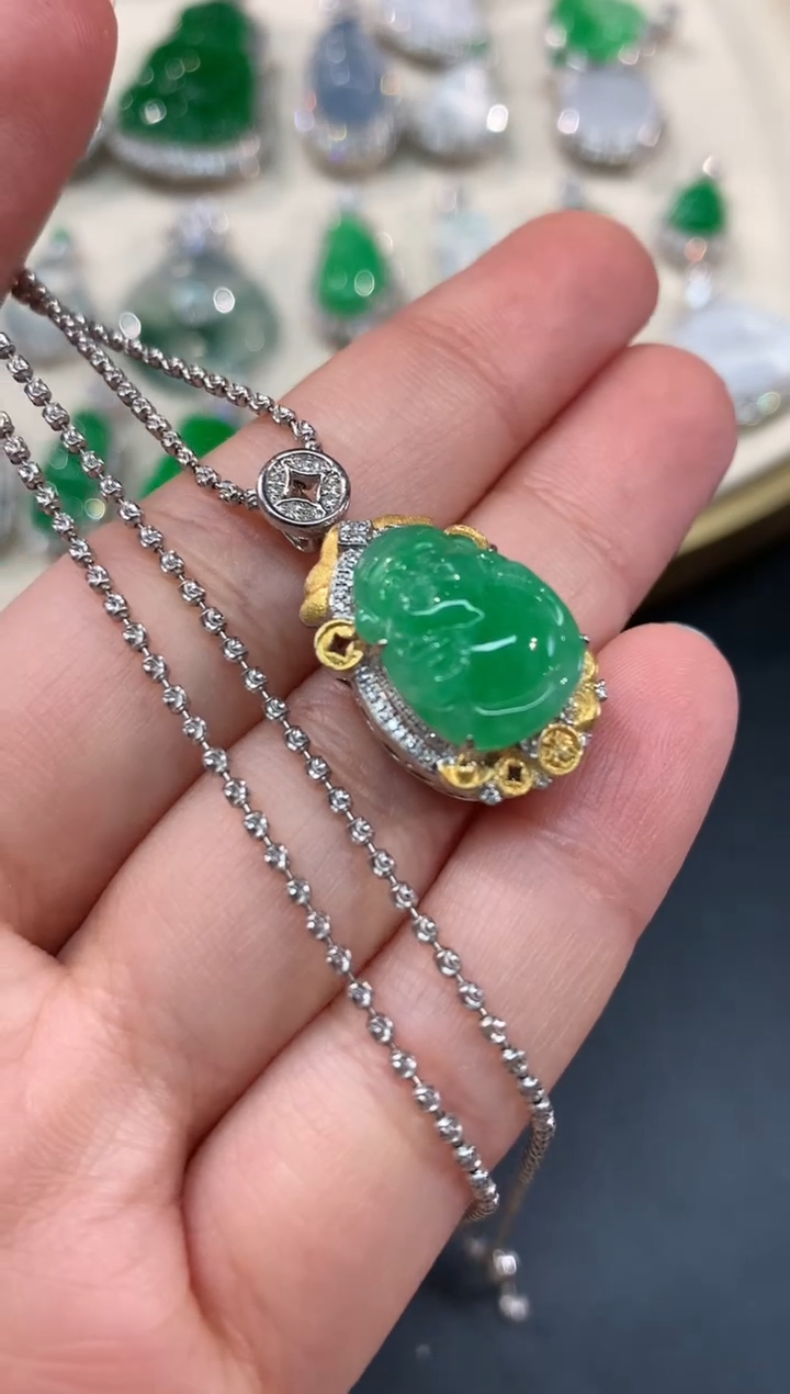 【闪购商品】翡翠吊坠(不含链)18K金镶嵌A194|9999.9