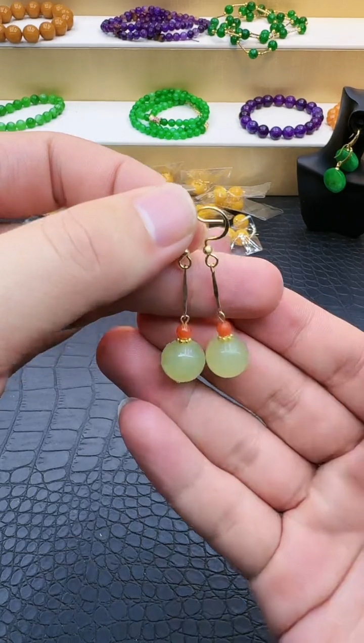 【闪购商品】和田玉耳饰14K金镶嵌043