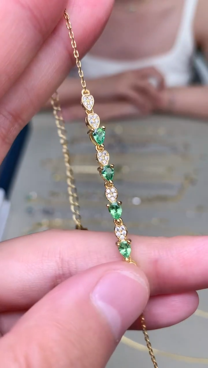 手链银S925镶嵌石榴石（沙弗莱）手链