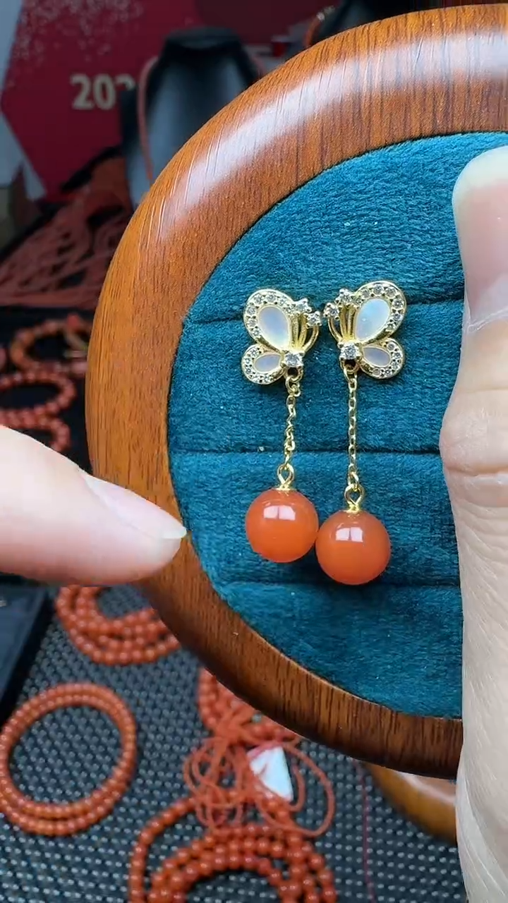 【闪购商品】南红玛瑙耳钉银S925镶嵌南红耳钉 s925银镶嵌