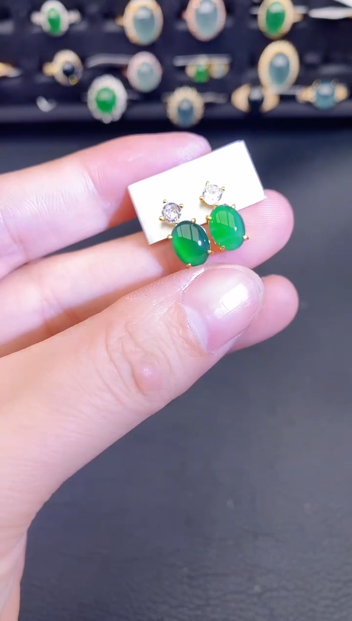 银S925镶嵌翡翠耳饰天然a货翡翠000