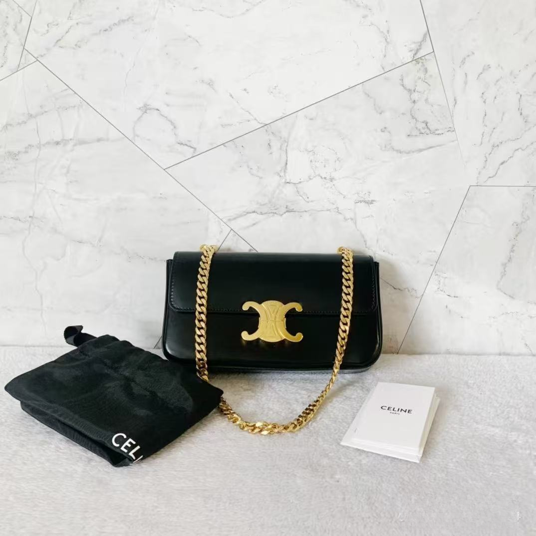 95新 Celine/思琳 GGS丨瑟琳凯旋门腋下黑金牛/14943424