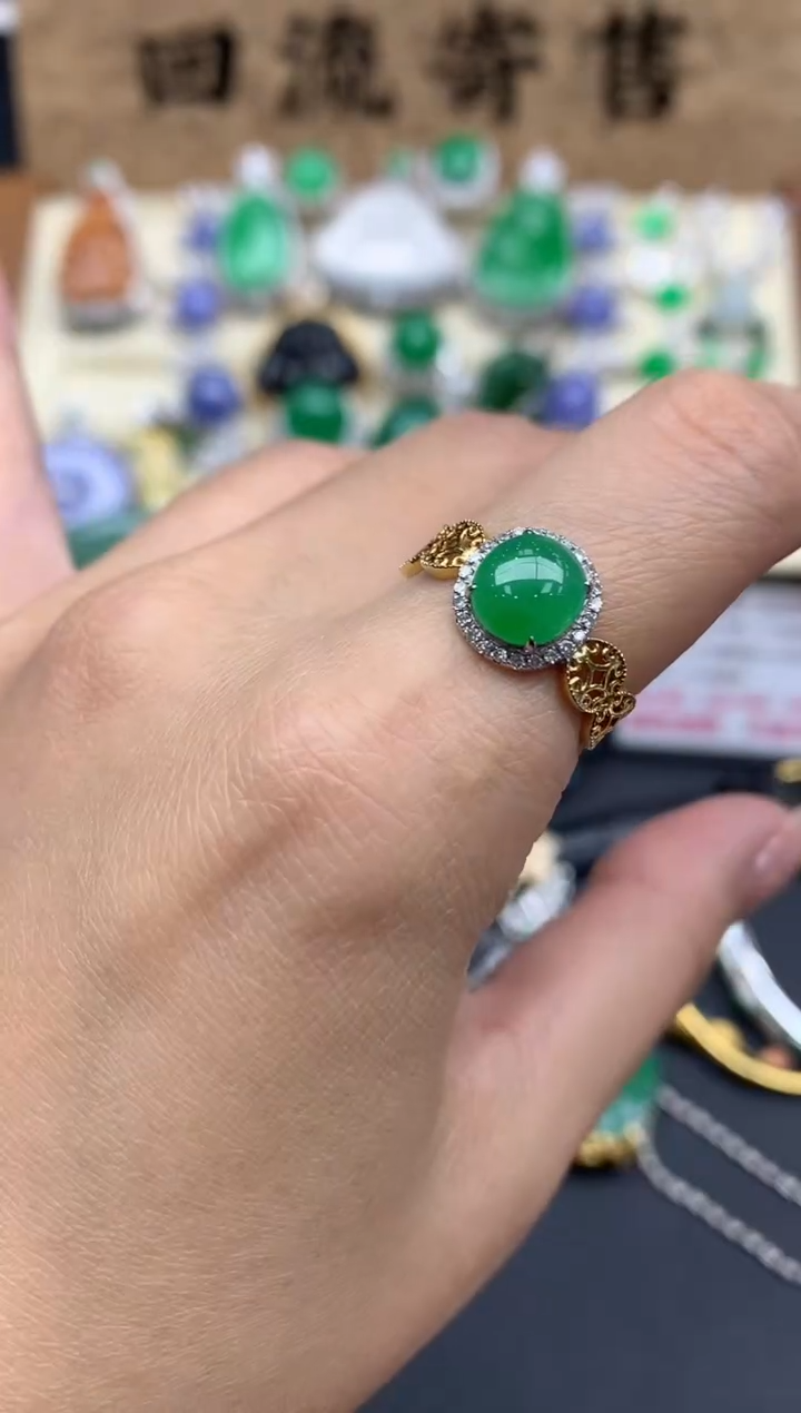 【闪购商品】翡翠戒指18K金镶嵌420-中国好珍宝