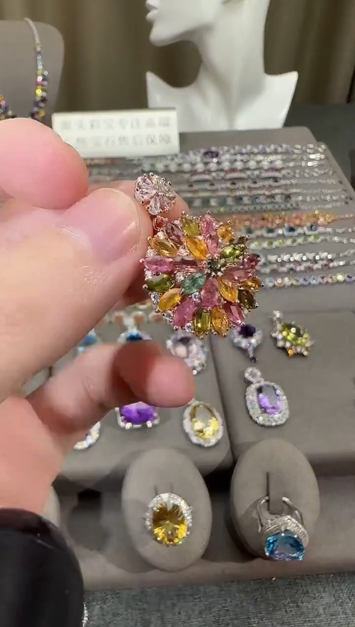 颈饰银S925镶嵌碧玺23mm吊坠繁花设计款多样性发一