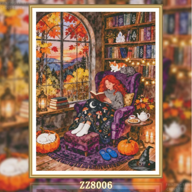 【ZZ8006-魔法女巫的惬意时光】十字绣2026新款客厅餐厅竖版人物