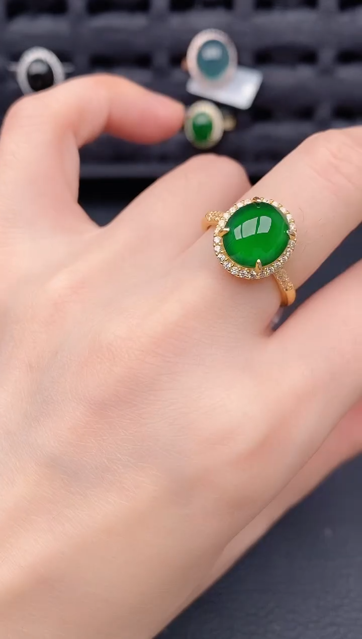 银S925镶嵌戒指翡翠天然a货翡翠323