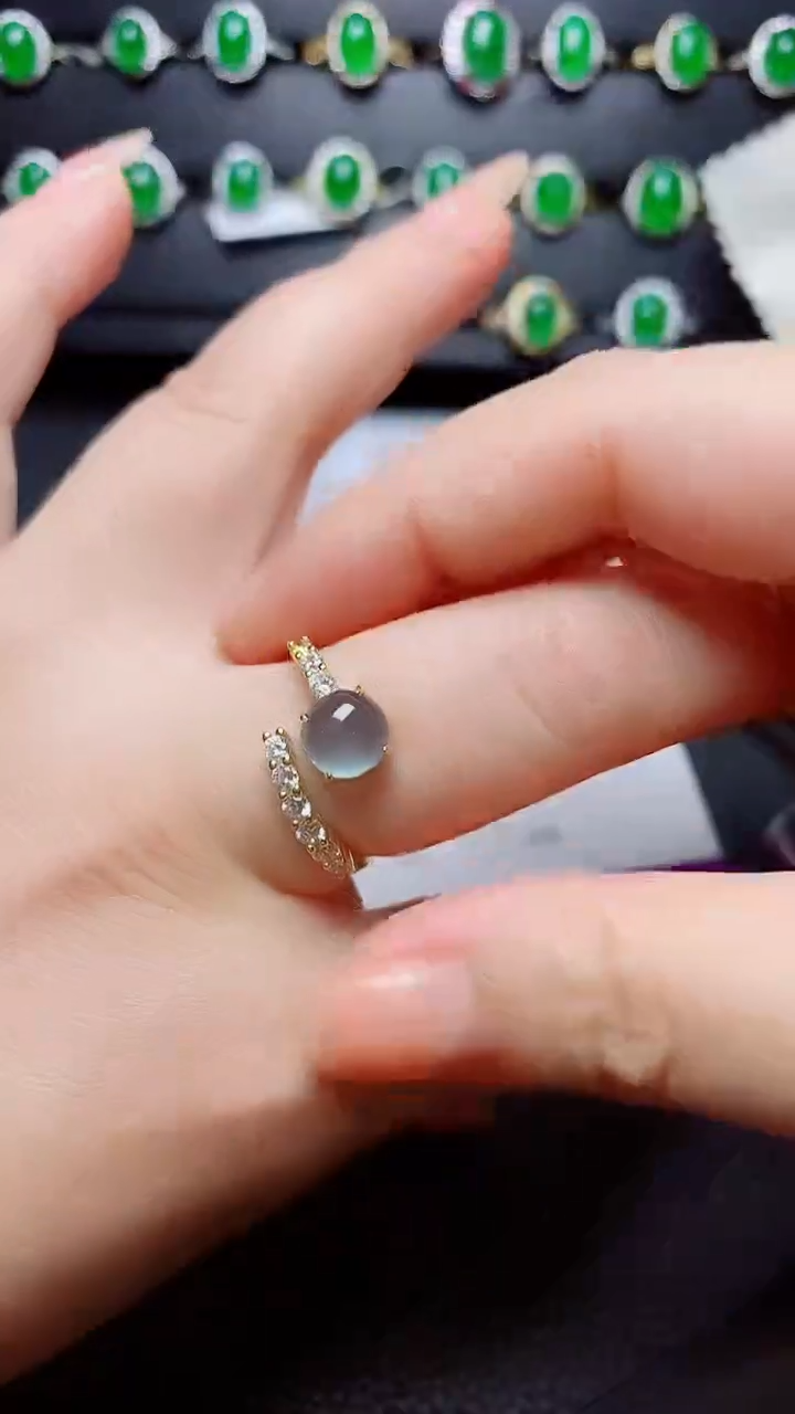 银S925镶嵌戒指翡翠  天然翡翠A货s925银镶
