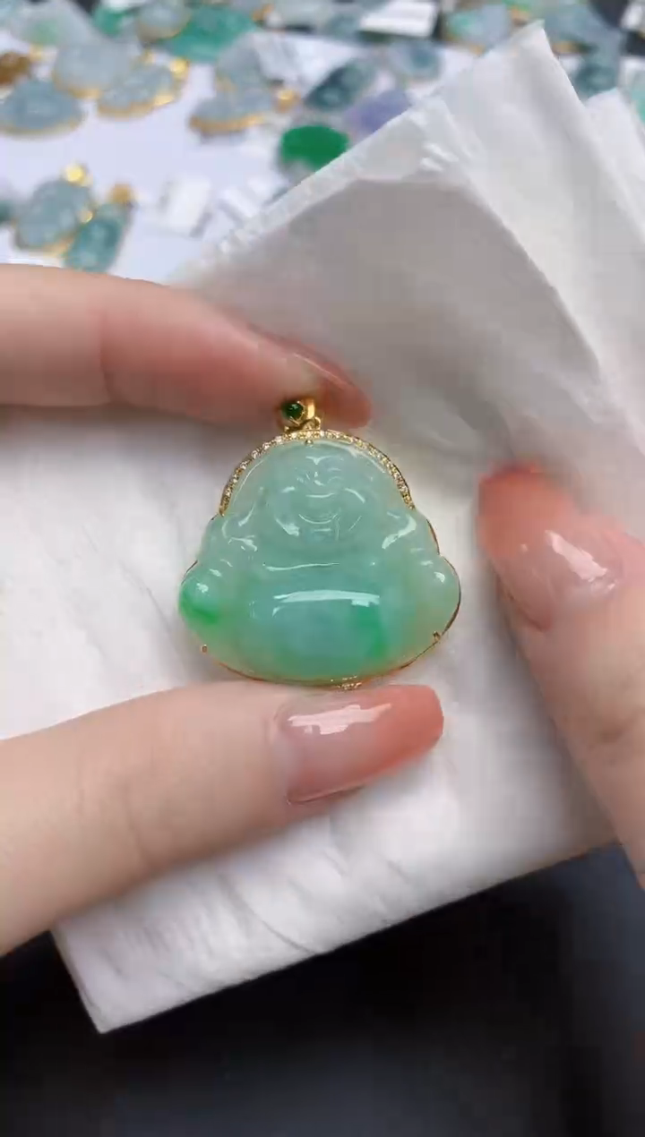 【闪购商品】翡翠颈饰18K金镶嵌天然缅甸翡翠A货