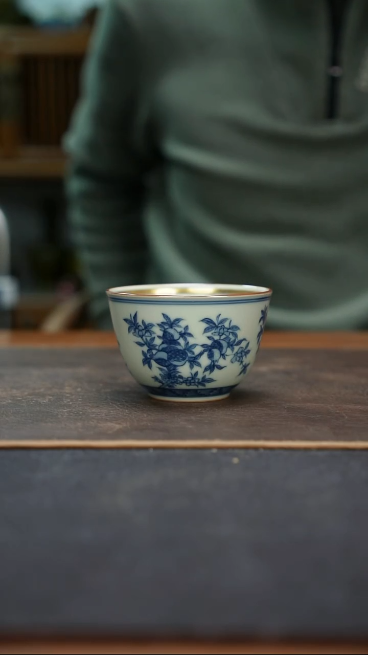 杯手绘汝窑青花缸杯