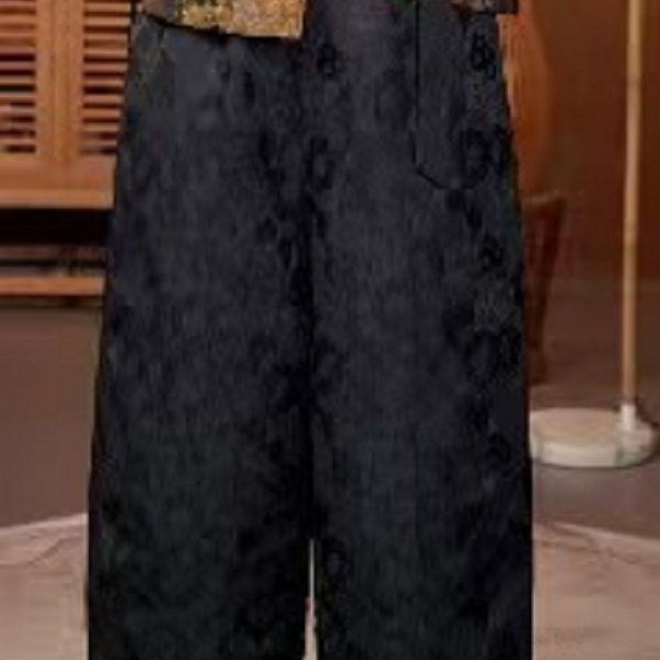 L25-K070【百花齐放】设计师新款棉裤冬季洋气时尚百搭黑色