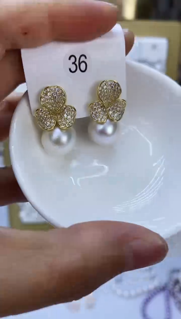 银S925镶嵌耳饰淡水珍珠36