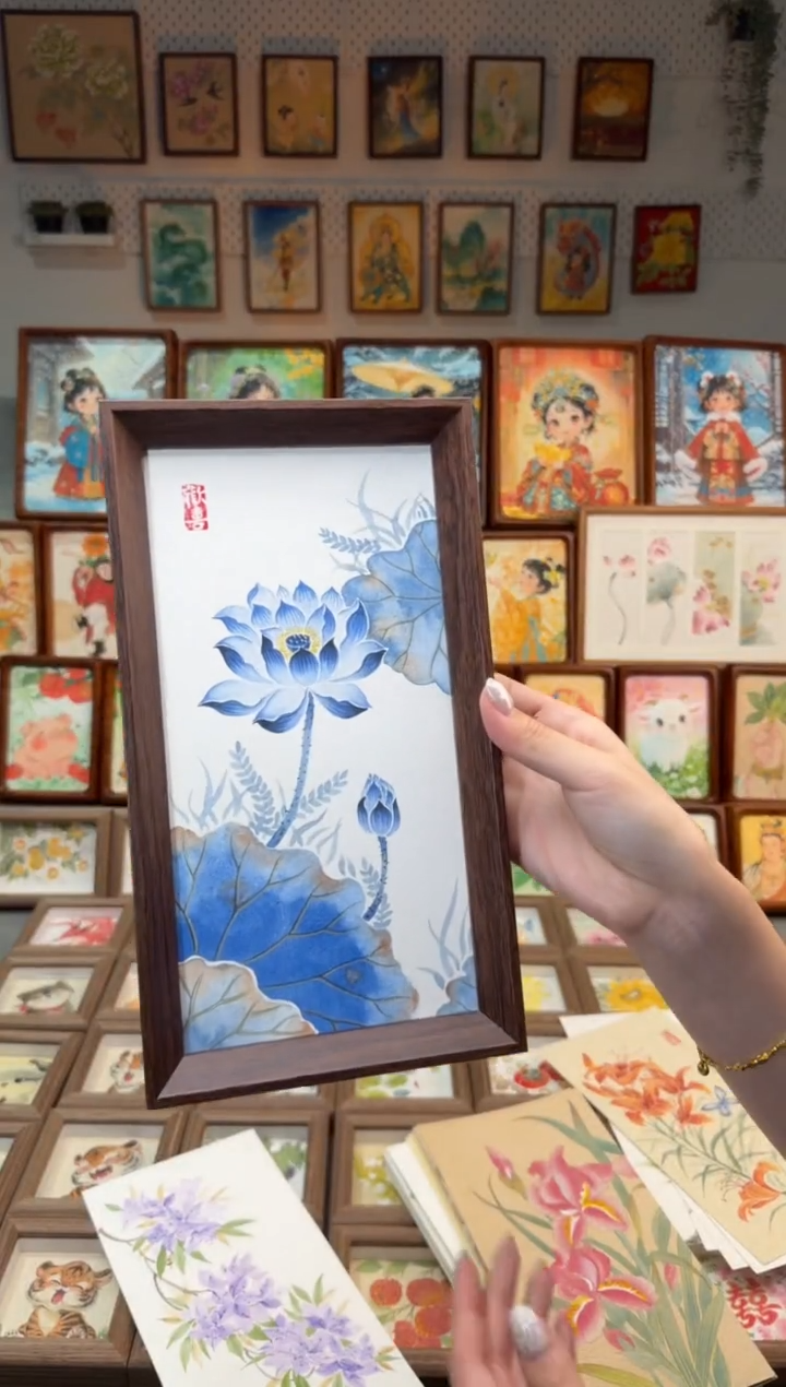 国画蓝莲花 手绘国画27