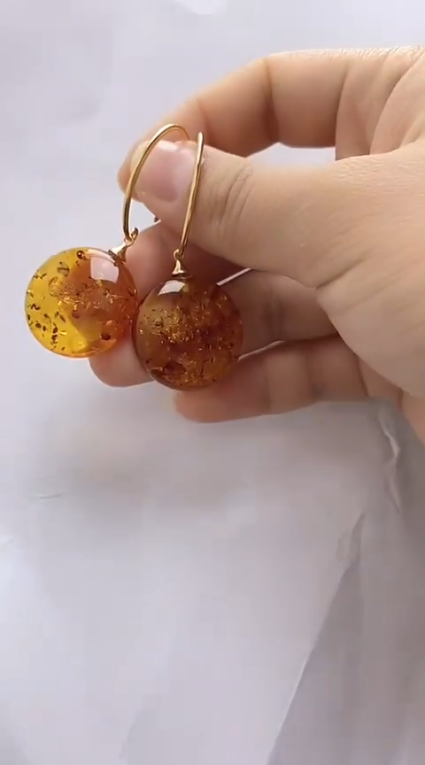 【闪购商品】琥珀裸石银S925镶嵌花珀耳坠